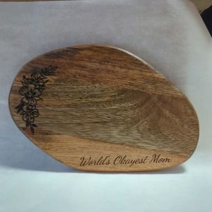 World's Okayest Mom engraved wood cutting board